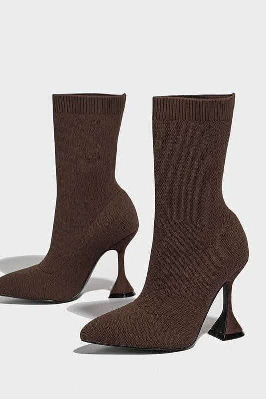 Knitted pointed toe mid-tube ankle boots - Image 5