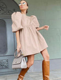 Loose puff sleeves cotton dress