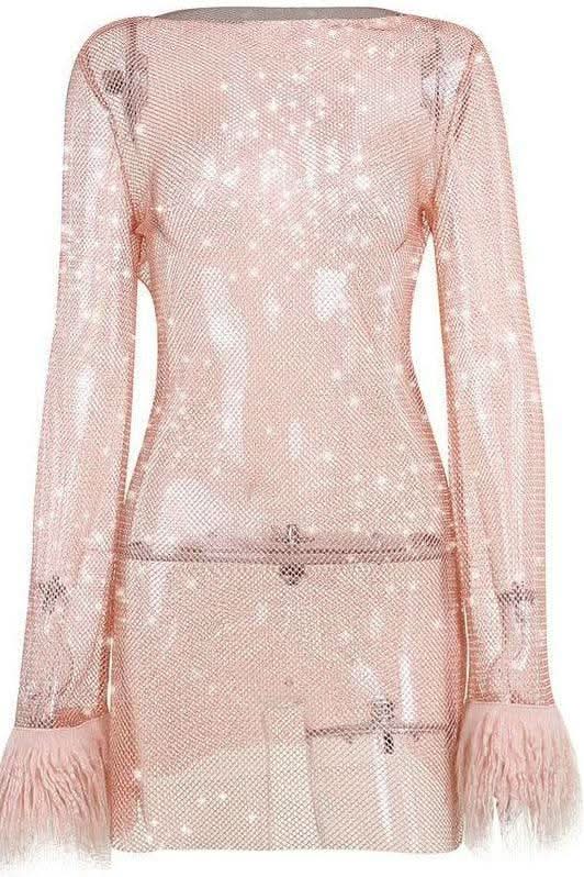 Transparent Mesh Long Sleeve Dress - Image 6