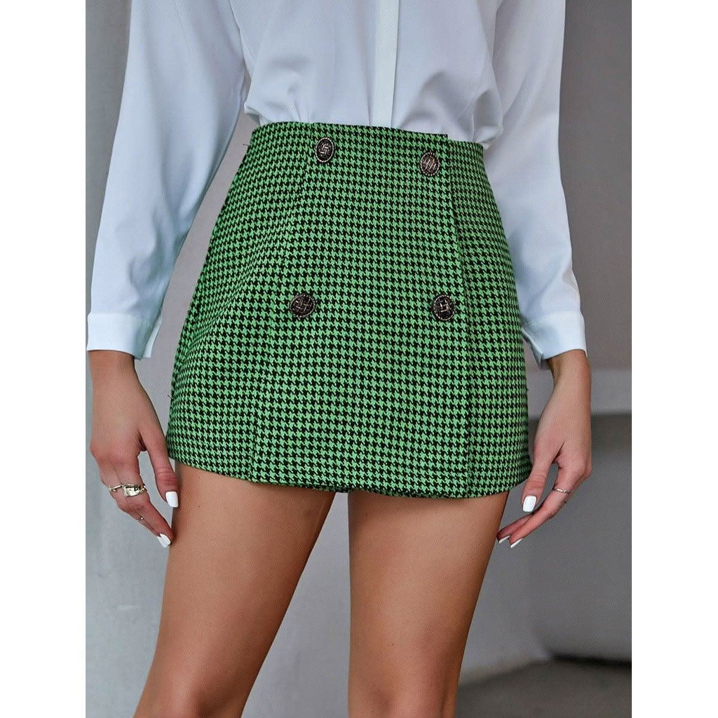 Classic houndstooth high waist A-line skirt - Side View