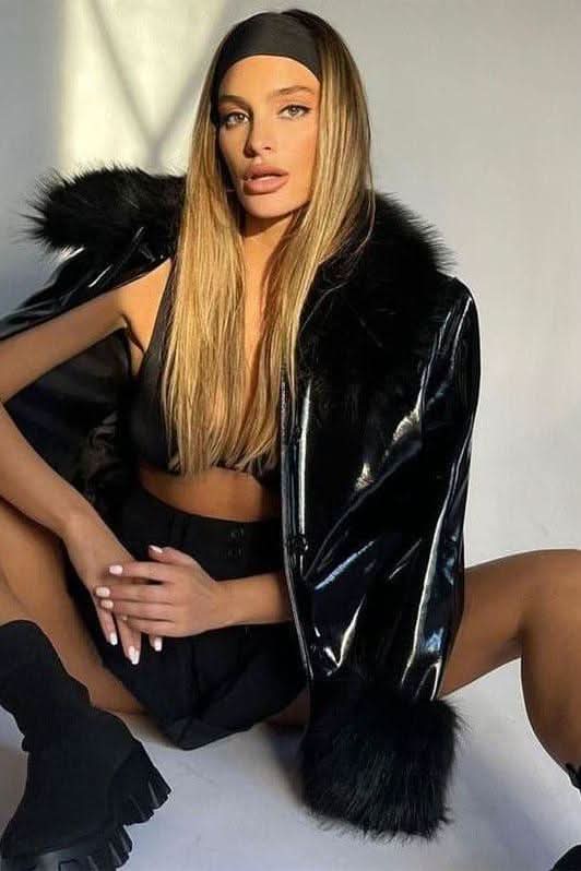 Fur collar slim fit jacket - Image 4