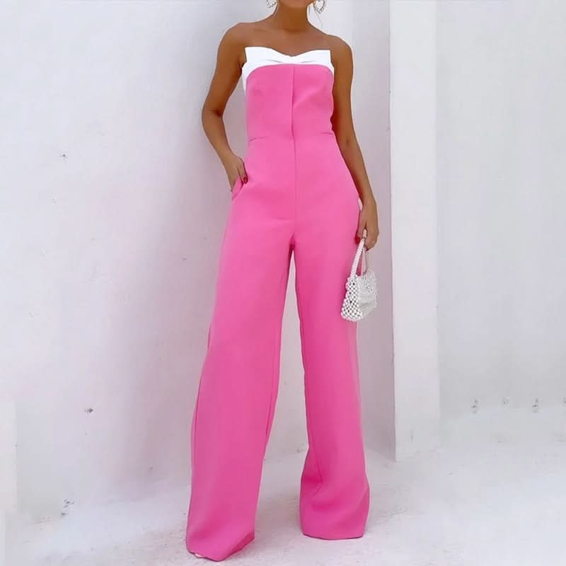 Pink sleeveless tube top loose wide-leg jumpsuit - Side View