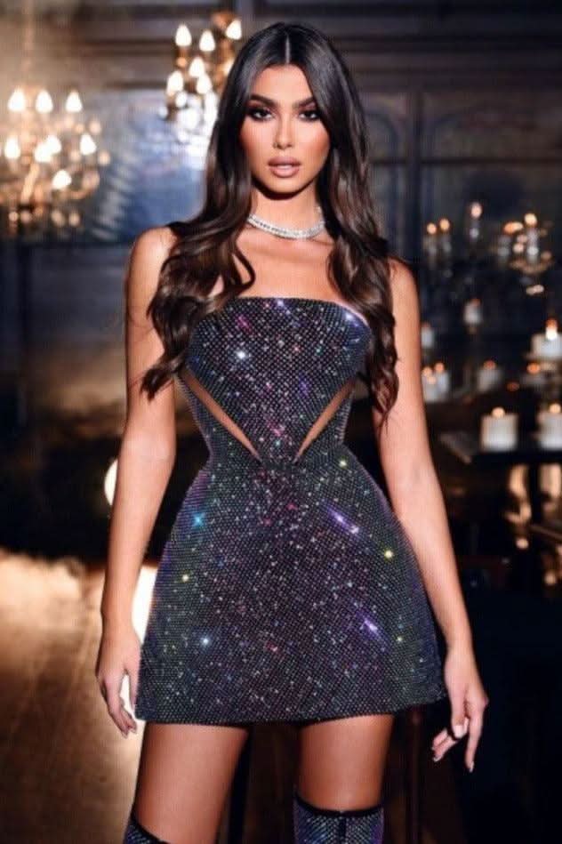 Off-shoulder slim casual hollow out slim mini bandage dress - Side View