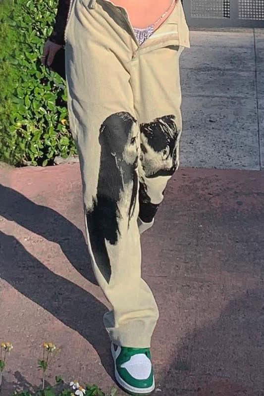 Love portrait print casual straight pants - Detail