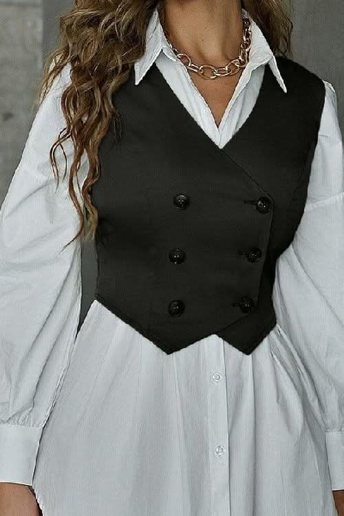 V-neck double-breasted retro fashion vest.