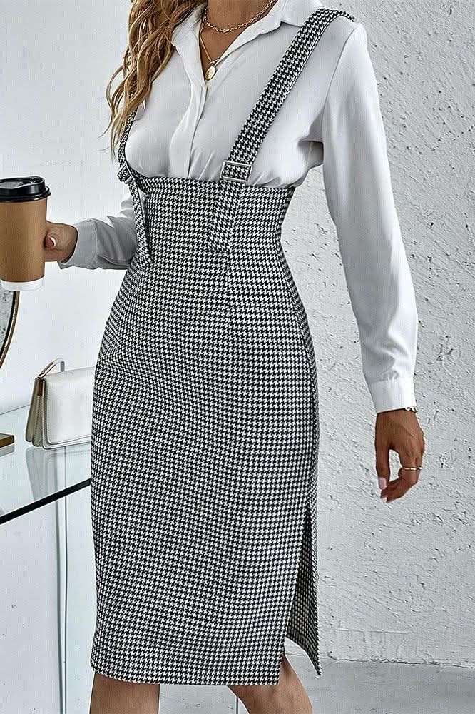 Side slit slim suspender dress - Side View