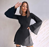 Knitted trumpet long sleeves slim fit dress