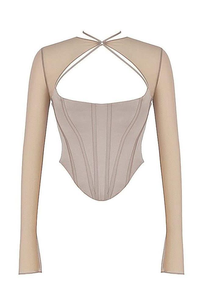 Mesh stitching satin hollow top - Image 5