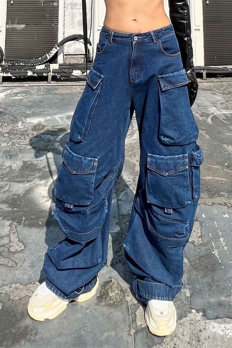 Denim Parachute Loose Pants - Side View
