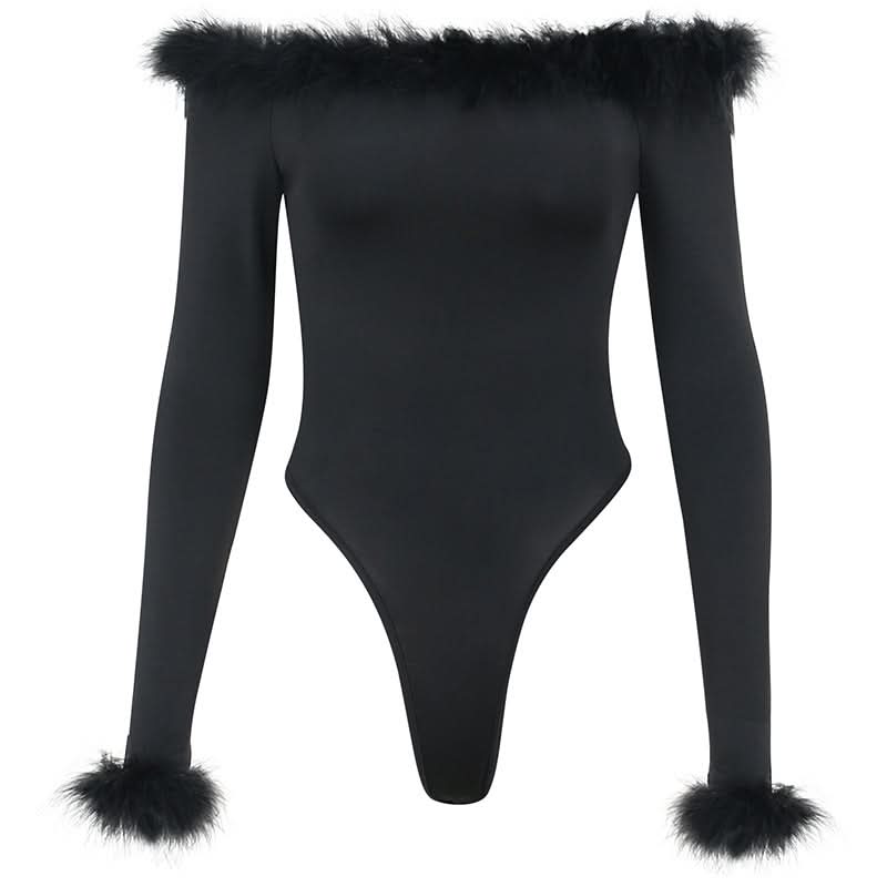 Slim Hairy One-shoulder Long-sleeved bodysuit - Image 6