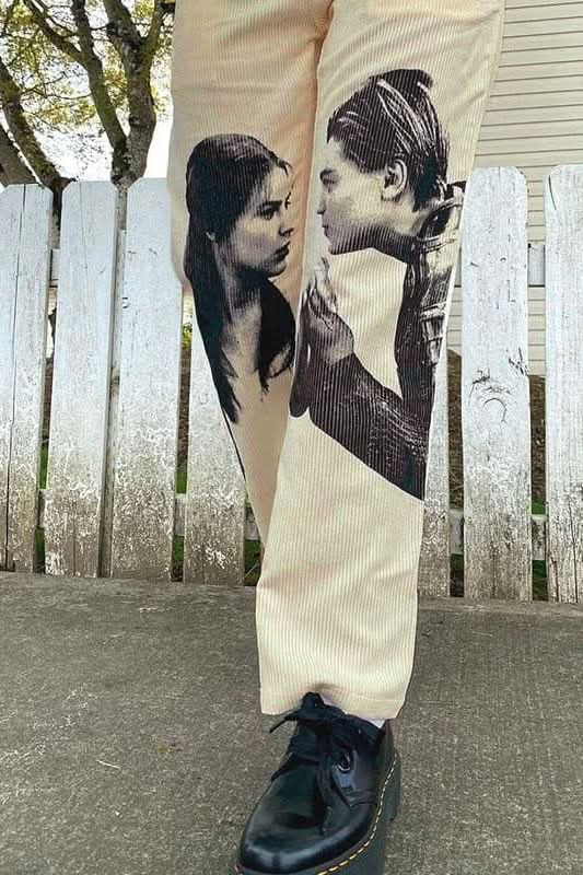 Love portrait print casual straight pants - Image 5