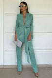 Elegant Suit With Split Sleeves, Lace-Up Shirt And Pleated Pants.