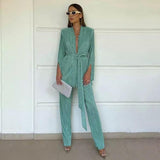 Elegant Suit With Split Sleeves, Lace-Up Shirt And Pleated Pants.