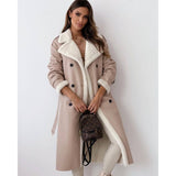 Double wear lapel leather plush coat