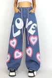 Graffiti printed floor-length wide-leg jeans