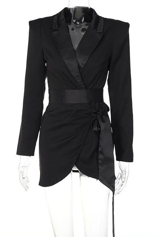 Deep V suit collar long sleeve tie dress - Image 5