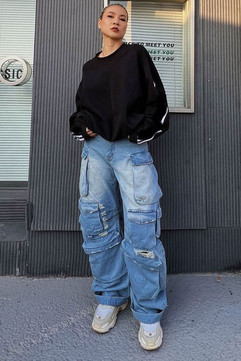 Big pocket old gradient ripped jeans - Side View