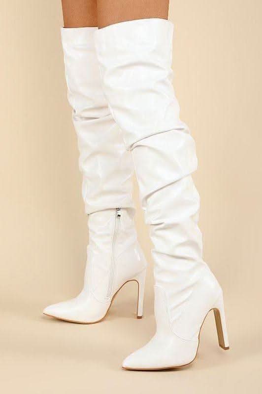 Pointy toe thick high heel over the knee boots - Side View