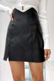 hip split bust PU leather skirt.