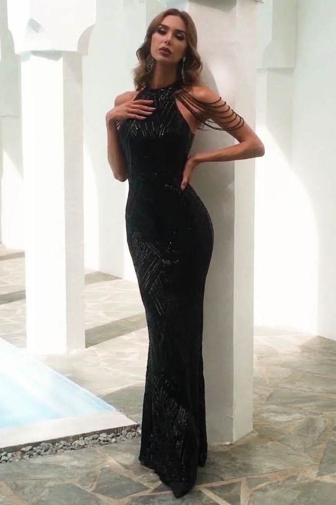 Tassel sequin host fishtail long slim dress - Detail