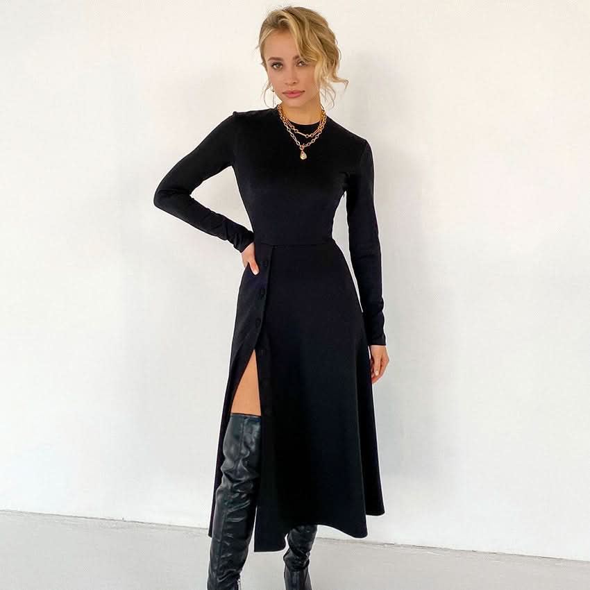 American waist slimming long-sleeved milk silk dress - Image 4