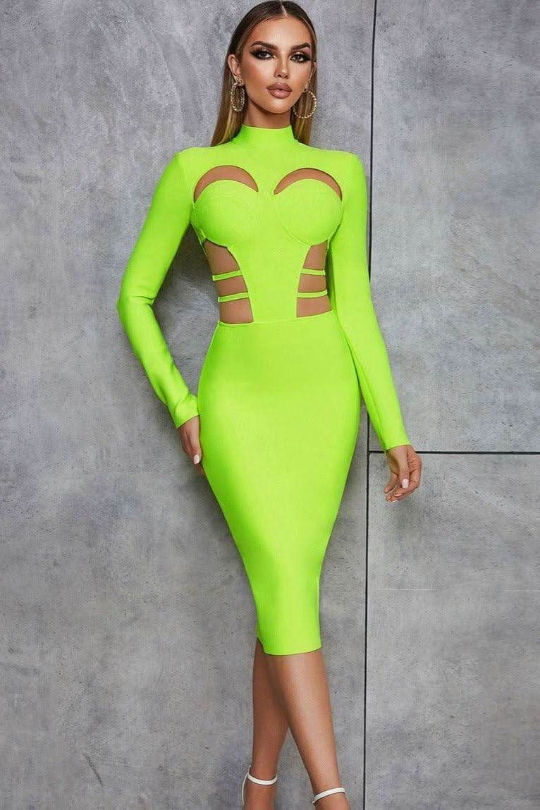 Retro hollow back slit slim long-sleeved dress - Front View