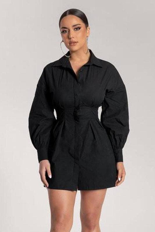 Belted Tie Shirt Long Sleeve Dress