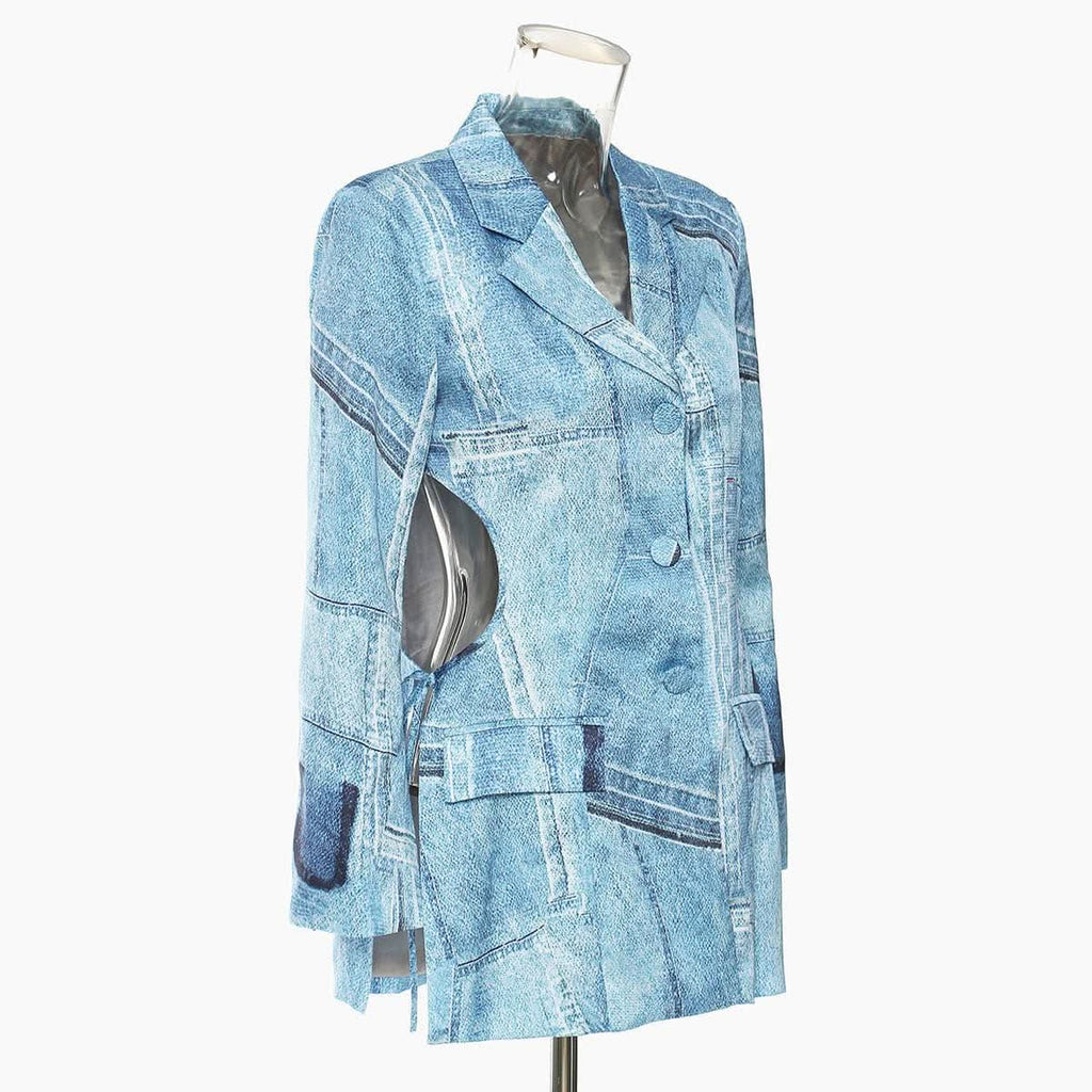 Denim graffiti print satin jacket - Detail
