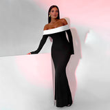 Strapless long-sleeved black maxi dress