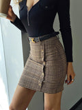 Woolen Houndstooth High Waist Slim Skirt