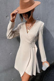 V-neck waist belt slimming dress - The Woman Concept