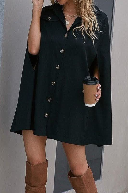V-neck bat sleeves single-breasted dress - Detail