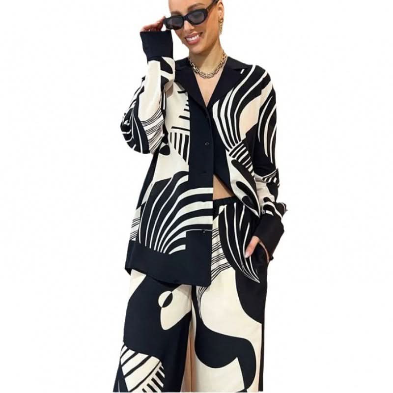 Casual printed loose wide-leg pants suit - Image 4