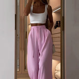 Loose Pink Long Pant and white Crop Top