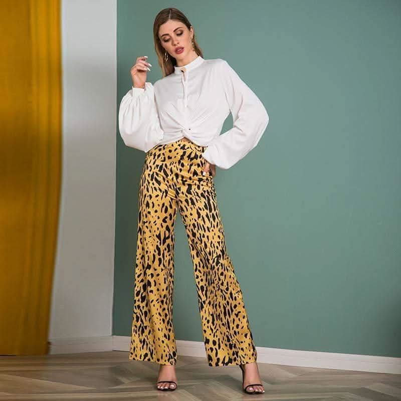 Casual Long Wide Leg Leopard Print Pants - the woman concept