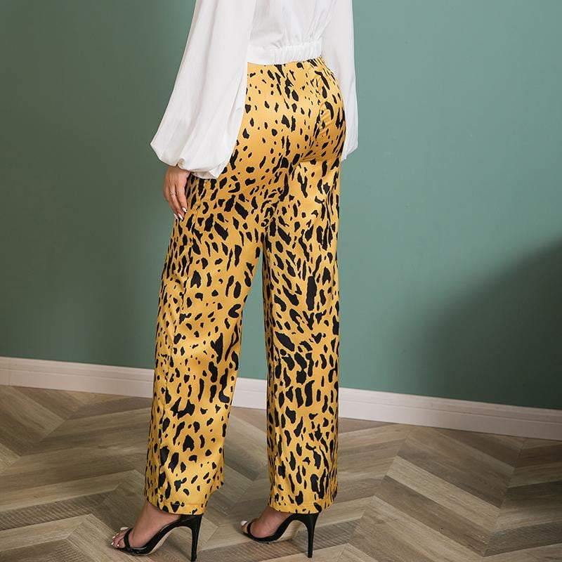 Casual Long Wide Leg Leopard Print Pants - the woman concept