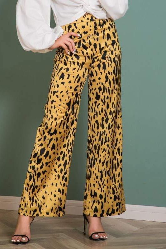 Casual Long Wide Leg Leopard Print Pants - the woman concept