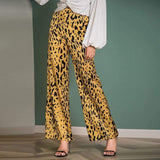 Casual Long Wide Leg Leopard Print Pants