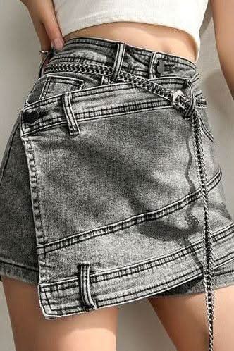 Smokey gray jeans irregular skirt - Front View